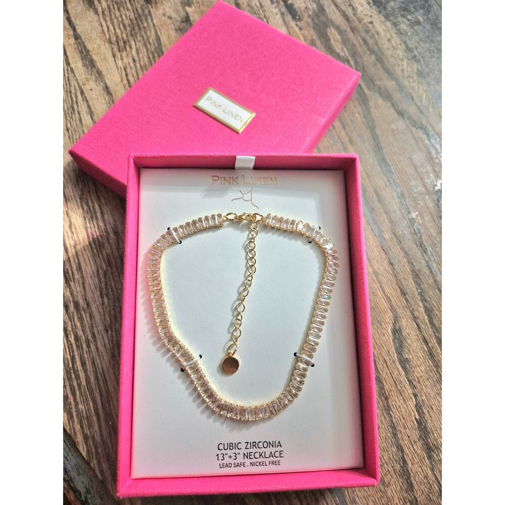 Necklace Pink Linen Cubic Zirconia Diamond elegant Chain Gold Nice w dress, Top